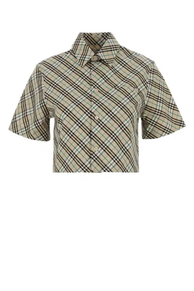 Burberry Check Short-sleeve Crop Button-down Shirt