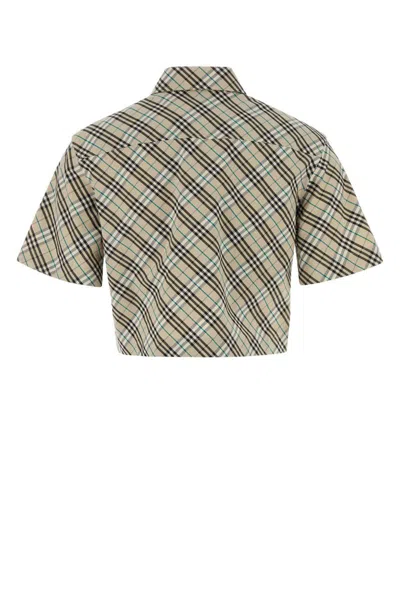 Burberry Check Short-sleeve Crop Button-down Shirt