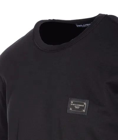 Dolce & Gabbana Black T-shirt With Logo Tag Detail On The Front In Black