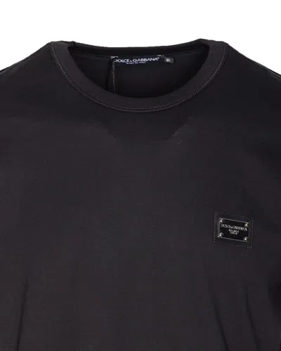 Dolce & Gabbana Black T-shirt With Logo Tag Detail On The Front In Black