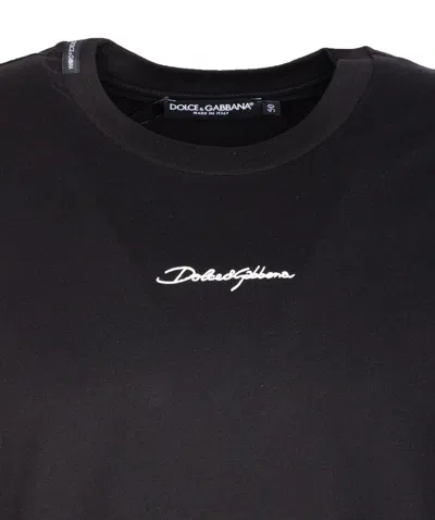 Dolce & Gabbana Black Crewneck T-shirt With Signature Logo In Cotton Man In Black