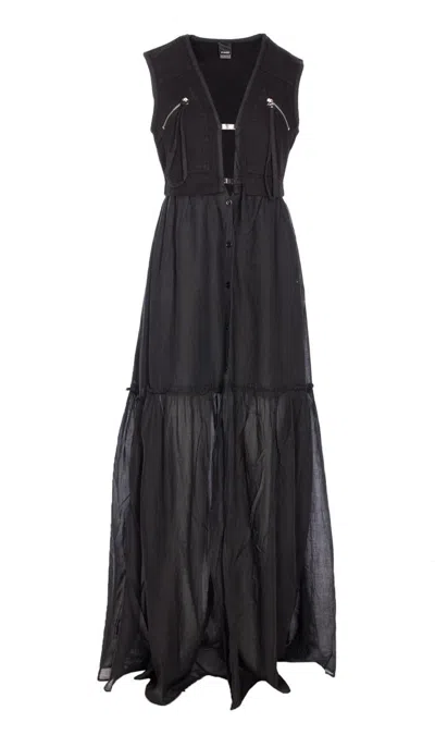 Pinko Robe Longue En Coton Avec Gilet Sans Manches Utilitaire In Black
