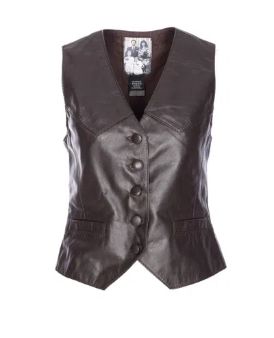 Pinko Leather Vest With V-neck And Front Pockets In Black