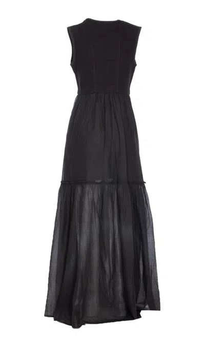 Pinko Robe Longue En Coton Avec Gilet Sans Manches Utilitaire In Black