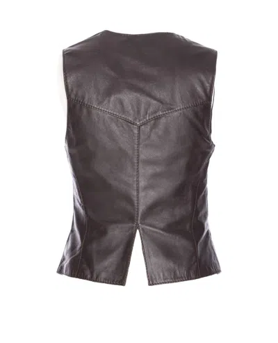 Pinko Leather Vest With V-neck And Front Pockets In Black