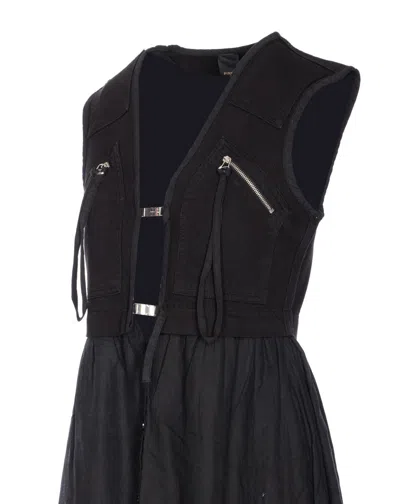 Pinko Robe Longue En Coton Avec Gilet Sans Manches Utilitaire In Black