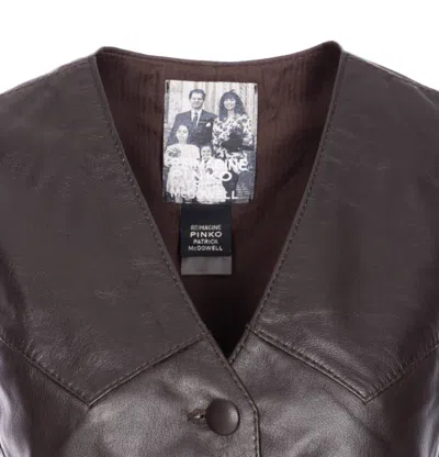Pinko Leather Vest With V-neck And Front Pockets In Black