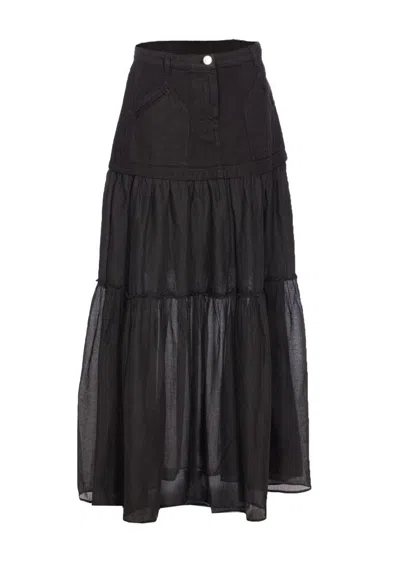 Pinko Long Skirt In Canvas And Cotton Voile In Black