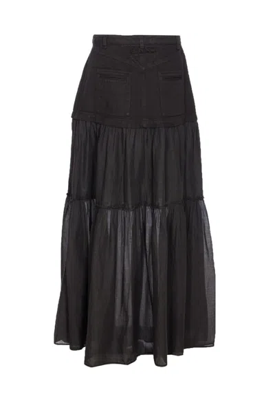Pinko Long Skirt In Canvas And Cotton Voile In Black