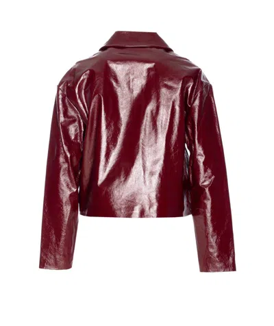 Self-portrait Womens Peter Pan Collar Boxy-fit Faux-leather Jacket Burgundy In Brown