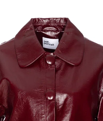 Self-portrait Womens Peter Pan Collar Boxy-fit Faux-leather Jacket Burgundy In Brown