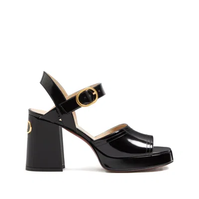Valentino Garavani Fawcette Platform Sandal In Polished Calfskin 100mm Woman Black 42