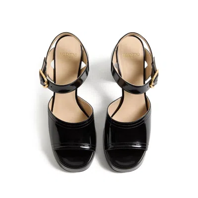 Valentino Garavani Fawcette Platform Sandal In Polished Calfskin 100mm Woman Black 42