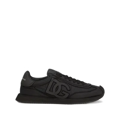 Dolce & Gabbana Low-top Nylon Sneakers With Leather Inserts In Brown