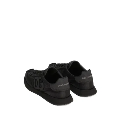 Dolce & Gabbana Low-top Nylon Sneakers With Leather Inserts In Brown