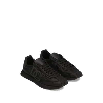 Dolce & Gabbana Low-top Nylon Sneakers With Leather Inserts In Brown