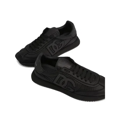 Dolce & Gabbana Low-top Nylon Sneakers With Leather Inserts In Brown