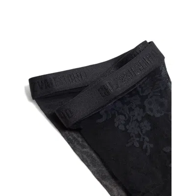 Valentino Sheer Floral Pattern Lycra Tights With Elastic Waistband In Black