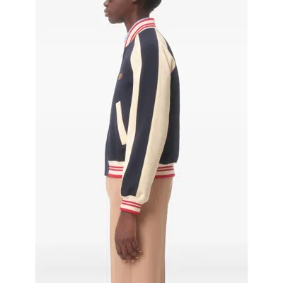 Valentino Sporty Bomber Jacket With Embroidered Details In Blue