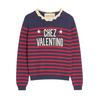 Valentino Knitwear Sweater Asymmetric Neck Design In Blue