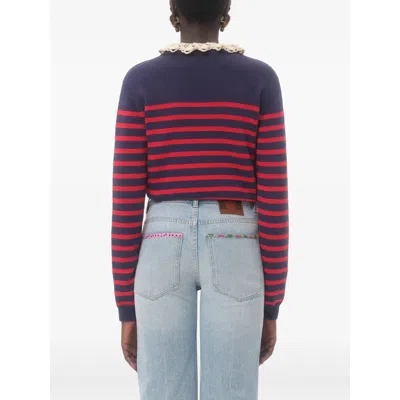Valentino Knitwear Sweater Asymmetric Neck Design In Blue