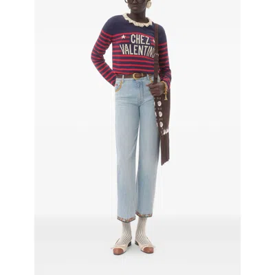 Valentino Knitwear Sweater Asymmetric Neck Design In Blue