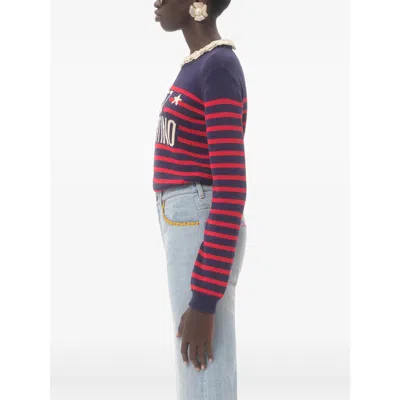 Valentino Knitwear Sweater Asymmetric Neck Design In Blue