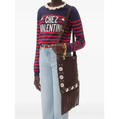 Valentino Knitwear Sweater Asymmetric Neck Design In Blue