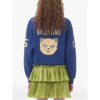 Valentino Blue Sweatshirt With V And Le Chat De La Maison Embroidery