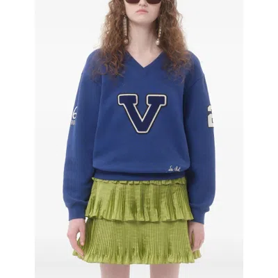 Valentino Blue Sweatshirt With V And Le Chat De La Maison Embroidery