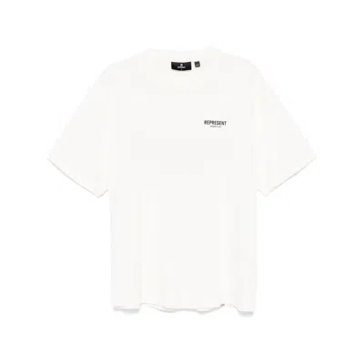 Represent White Crewneck T-shirt With With Front And Back Owners Club Print In Cotton Man