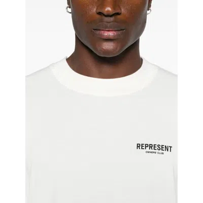 Represent White Crewneck T-shirt With With Front And Back Owners Club Print In Cotton Man