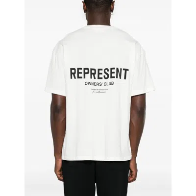 Represent White Crewneck T-shirt With With Front And Back Owners Club Print In Cotton Man