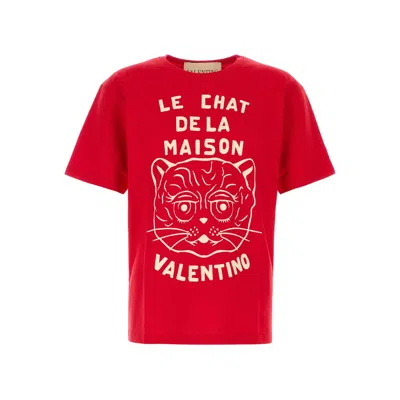 Valentino Garavani T-shirt With Le Chat De La Maison Print In Red