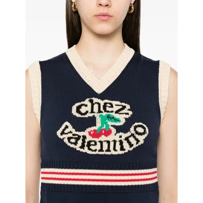 Valentino Garavani Women Midnight Blue Cotton Vest In Blue