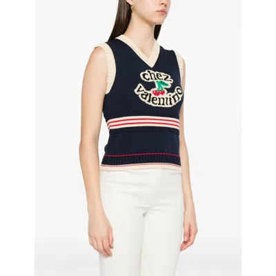 Valentino Garavani Women Midnight Blue Cotton Vest In Blue