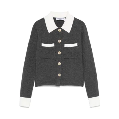 Self-portrait Self Portrait Women Wool Blend Cardigan With Contrasting Collar In Gray