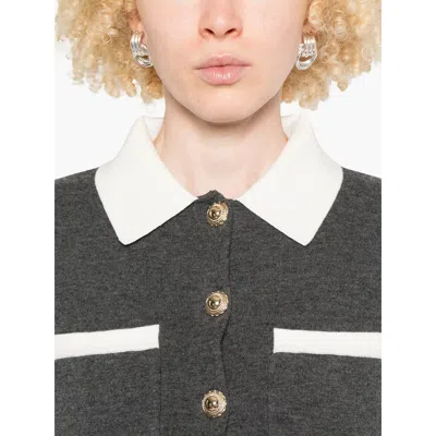 Self-portrait Self Portrait Women Wool Blend Cardigan With Contrasting Collar In Gray