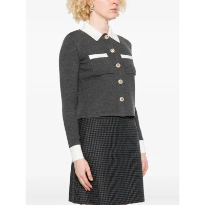 Self-portrait Self Portrait Women Wool Blend Cardigan With Contrasting Collar In Gray