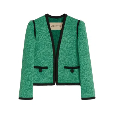 Valentino Womens Pure Green Floral Crop Wool And Silk Jacket