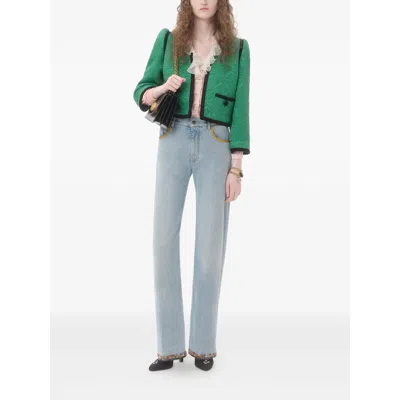 Valentino Womens Pure Green Floral Crop Wool And Silk Jacket