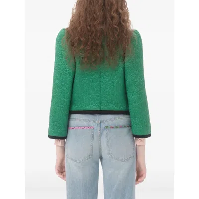 Valentino Womens Pure Green Floral Crop Wool And Silk Jacket