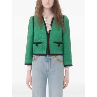 Valentino Womens Pure Green Floral Crop Wool And Silk Jacket