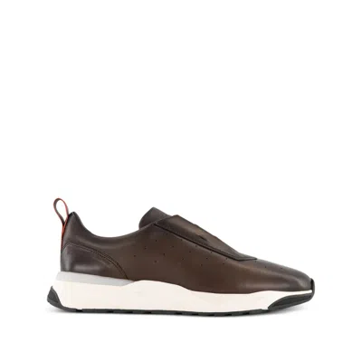 Santoni Perforated Low-top Sneakers In Brown