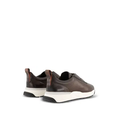 Santoni Perforated Low-top Sneakers In Brown