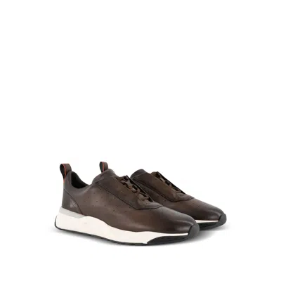 Santoni Perforated Low-top Sneakers In Brown