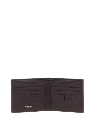 Tom Ford Soft Grain Leather T Line Classic Bifold Wallet In Brown