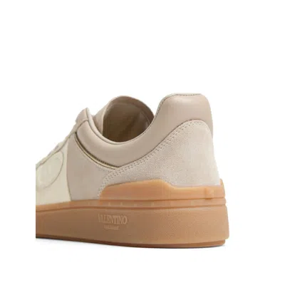 Valentino Suede High-top Sneakers Contrast Panel In Neutral