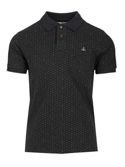 Vivienne Westwood Polo In Piquet Stampato   Uomo In Black