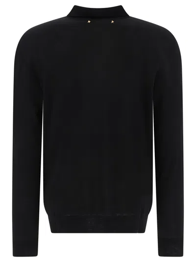 Golden Goose Long-sleeve Knit Polo Shirt In Black